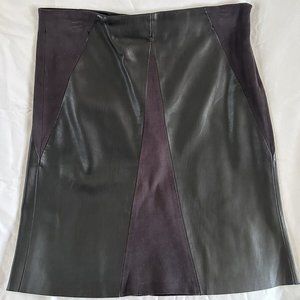 PREMISE Studio Black Soft Stretch Faux Leather Suede Paneled A Line Skirt, 10
